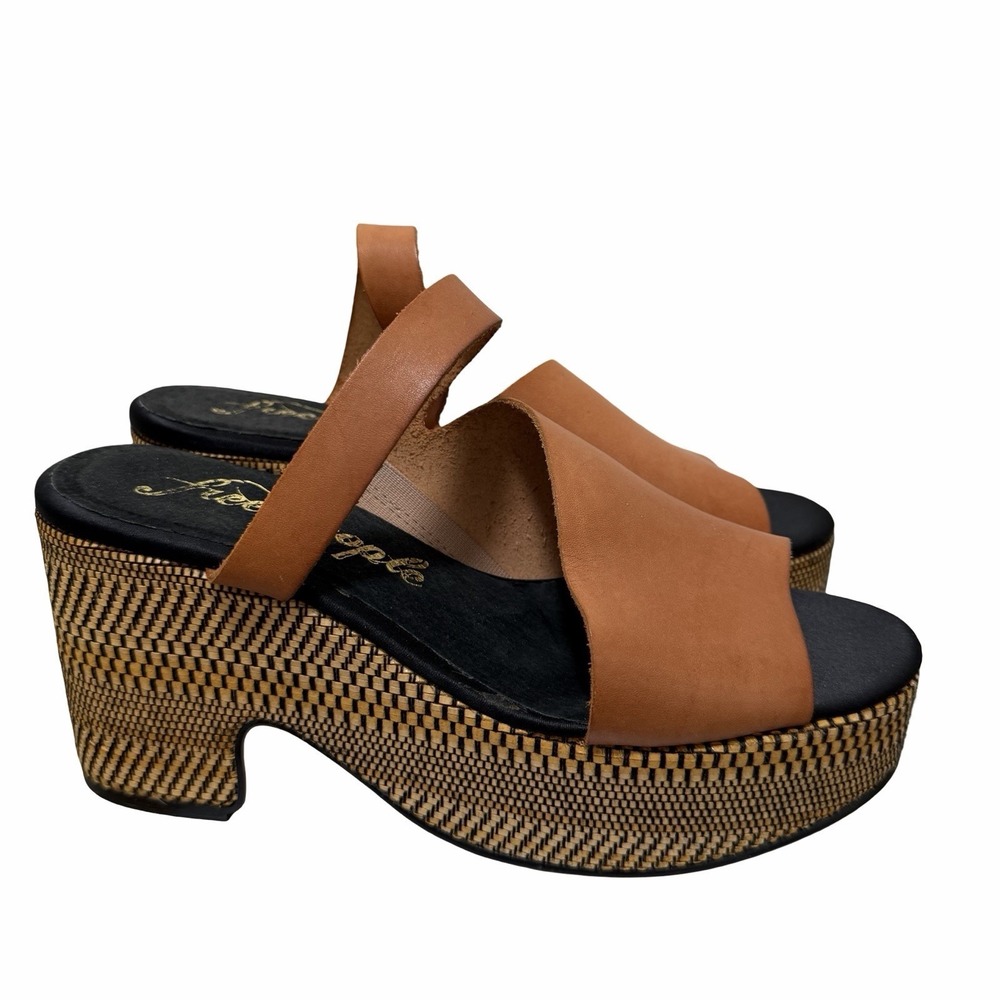 Free People Demi Leather Woven Platform Clogs EU‎ 37 US 6 Brown Heeled Sandal